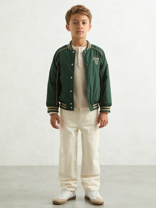 9-13 yrs Motor Cars Embroidered Bomber Jacket in Forest Green/Off White | Reiss Children & Baby Signature