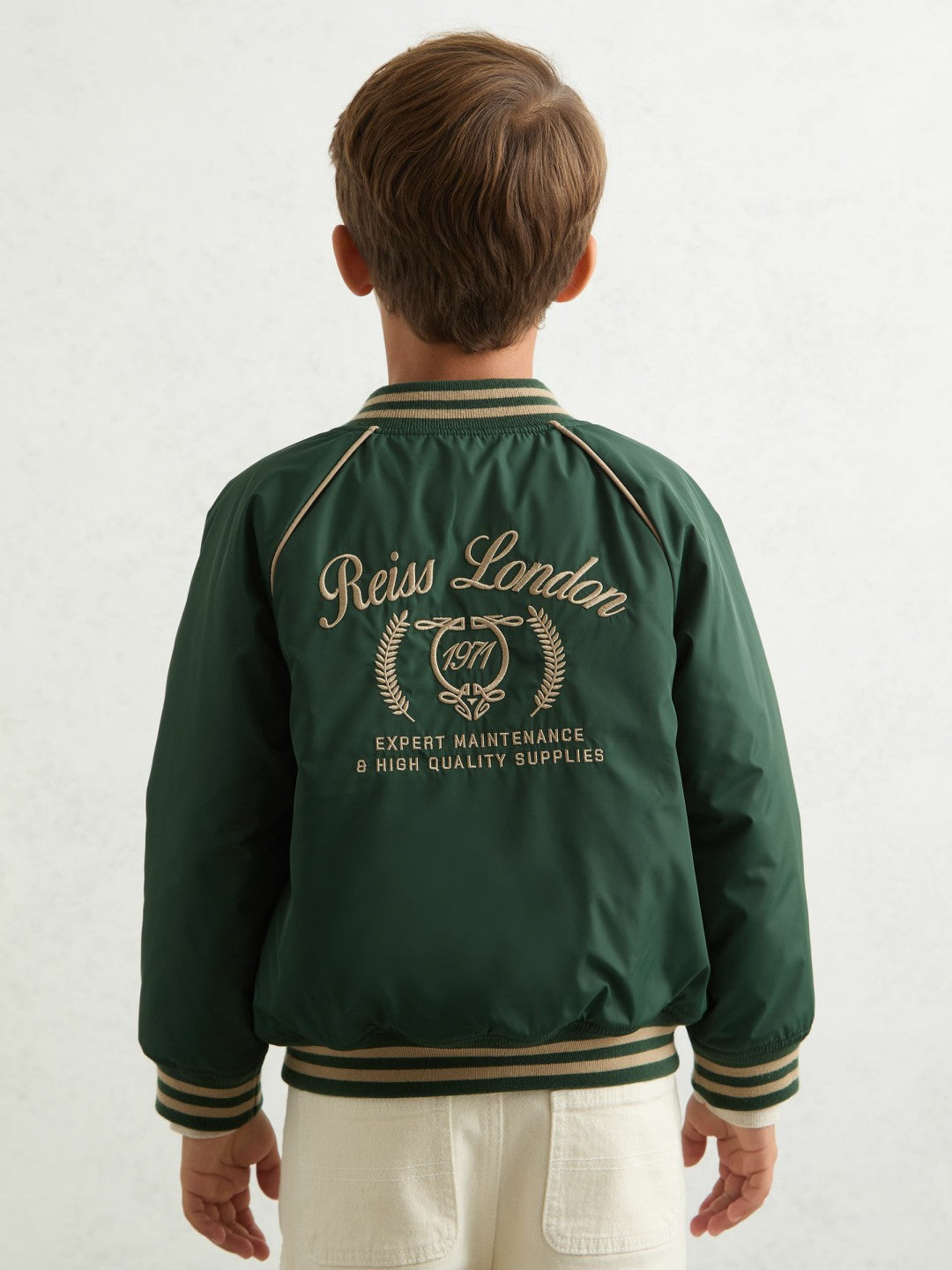9-13 yrs Motor Cars Embroidered Bomber Jacket in Forest Green/Off White | Reiss Children & Baby Signature
