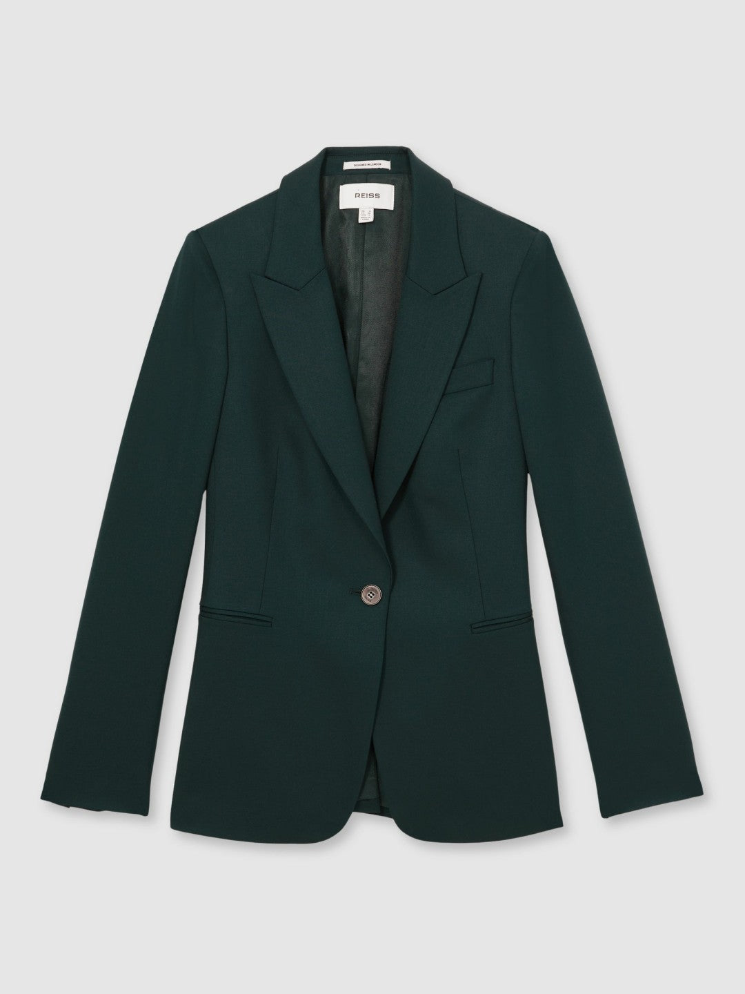 Wool-Blend Single-Breasted Suit Blazer in Green | Reiss Women Premium