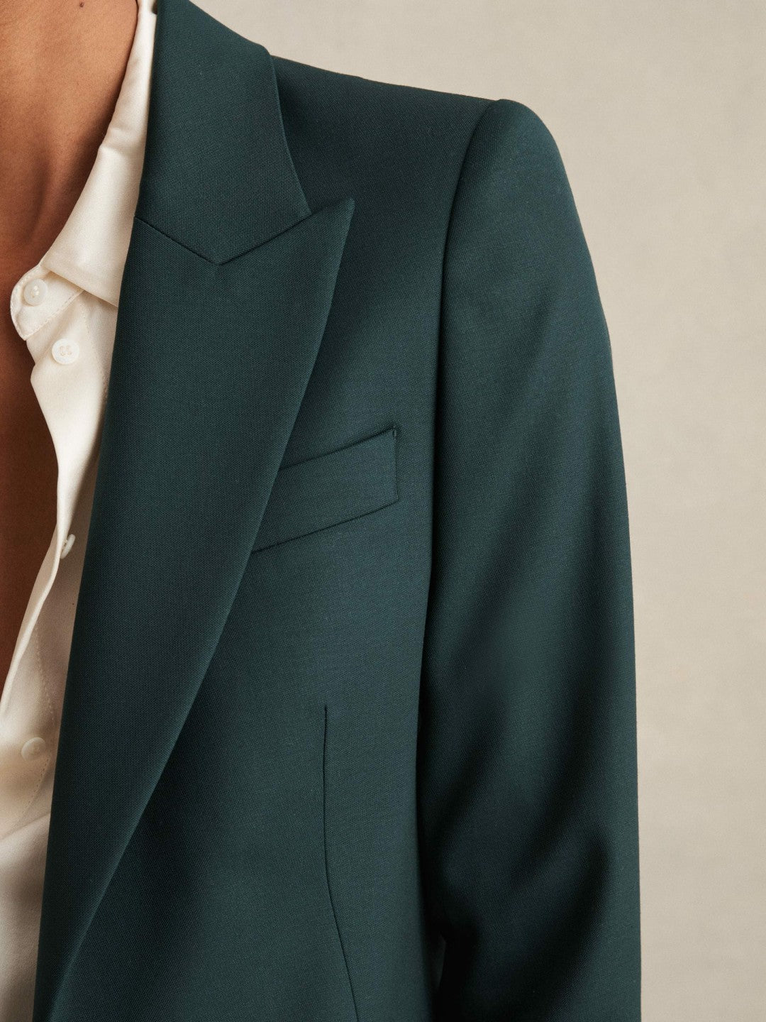 Wool-Blend Single-Breasted Suit Blazer in Green | Reiss Women Premium