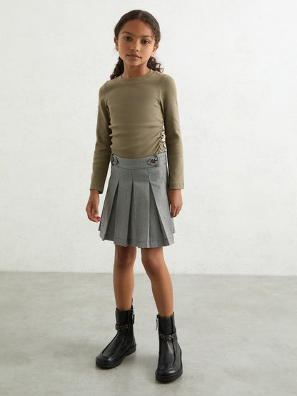 4-9 yrs Cotton Ruched Long-Sleeve T-Shirt with Stretch in Khaki | Reiss Children & Baby Recommended