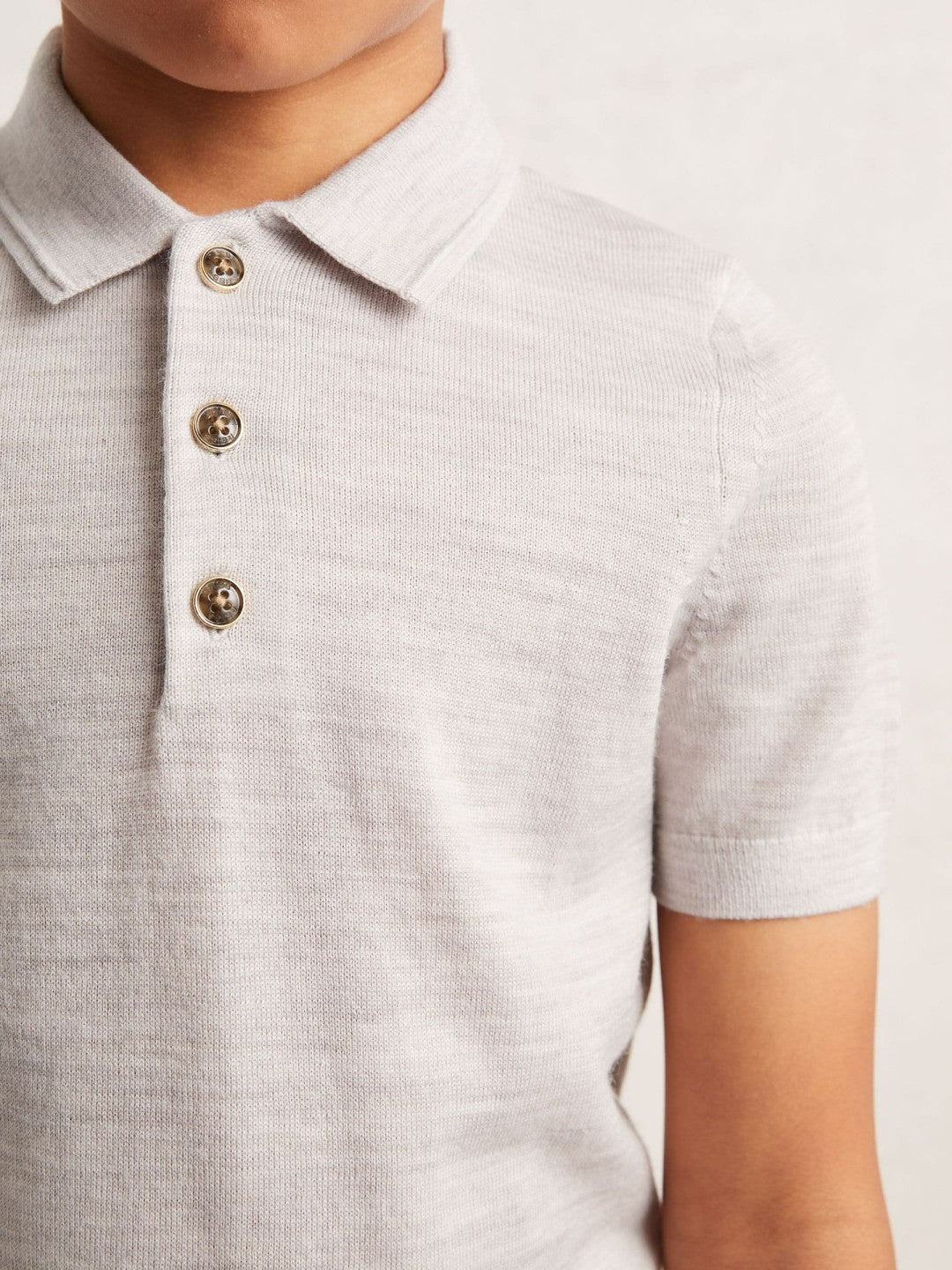9-13 yrs Merino Wool Short Sleeve Polo Shirt in Wicker Melange | Reiss Children & Baby Signature