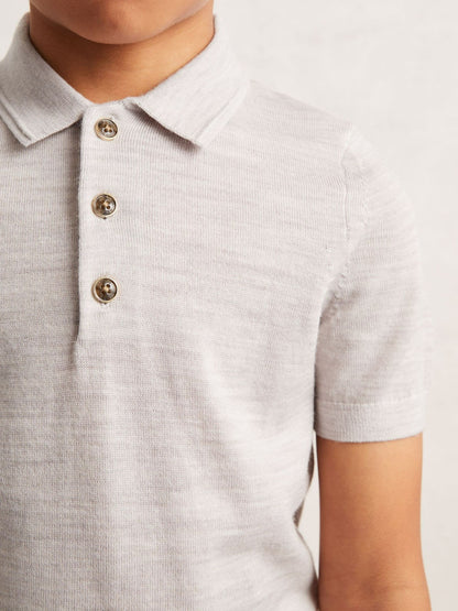 9-13 yrs Merino Wool Short Sleeve Polo Shirt in Wicker Melange | Reiss Children & Baby Signature