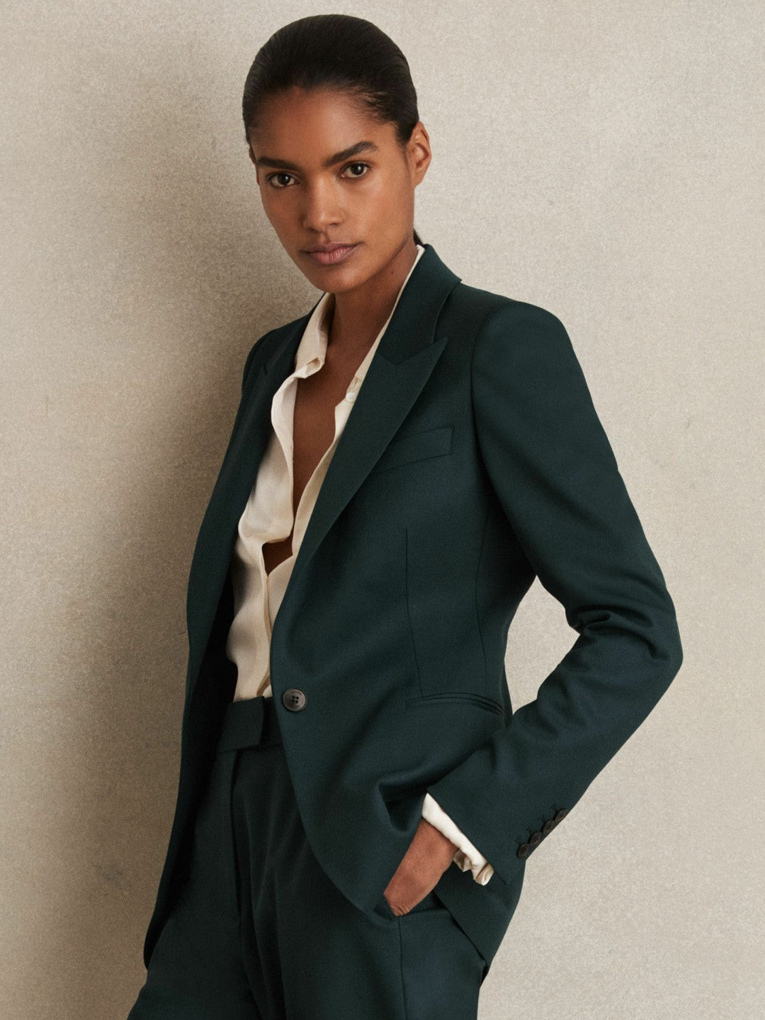 Petite Wool-Blend Single-Breasted Suit Blazer in Green | Reiss Women Signature