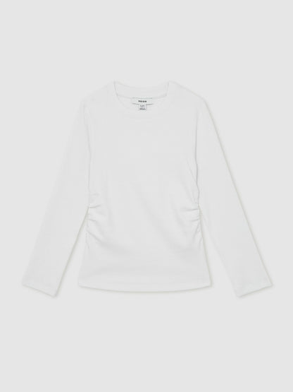 9-13 yrs Cotton Ruched Long-Sleeve T-Shirt with Stretch in Ivory | Reiss Children & Baby Popular