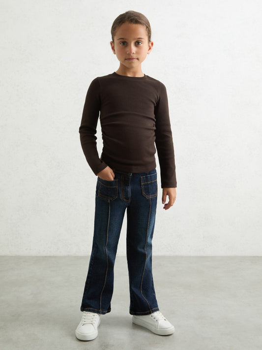 9-13 yrs Cotton Ruched Long-Sleeve T-Shirt with Stretch in Chocolate | Reiss Children & Baby Trending