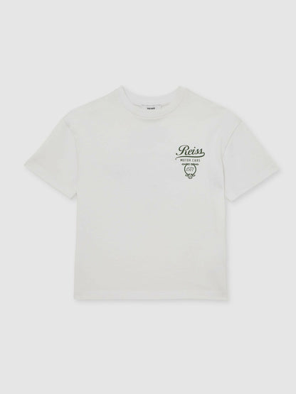 13-14 yrs Cotton Motor Cars-Print T-Shirt in White/Green | Reiss Children & Baby Featured