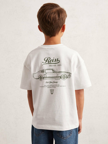 13-14 yrs Cotton Motor Cars-Print T-Shirt in White/Green | Reiss Children & Baby Featured