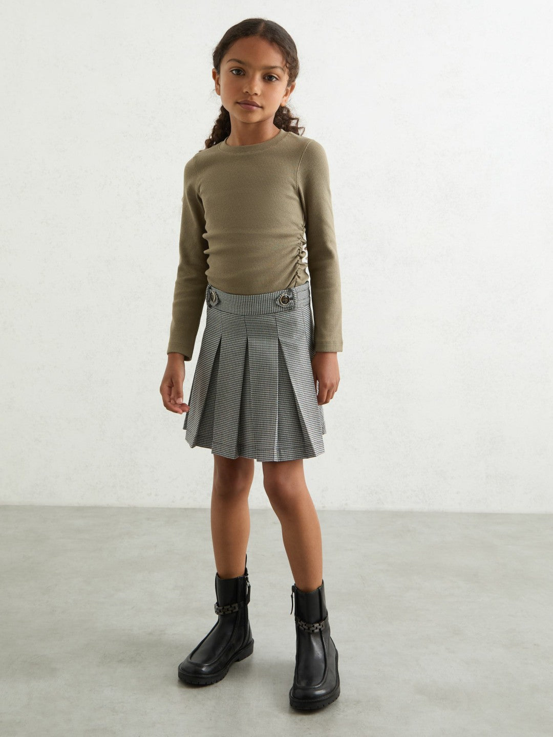 9-13 yrs Cotton Ruched Long-Sleeve T-Shirt with Stretch in Khaki | Reiss Children & Baby Trending