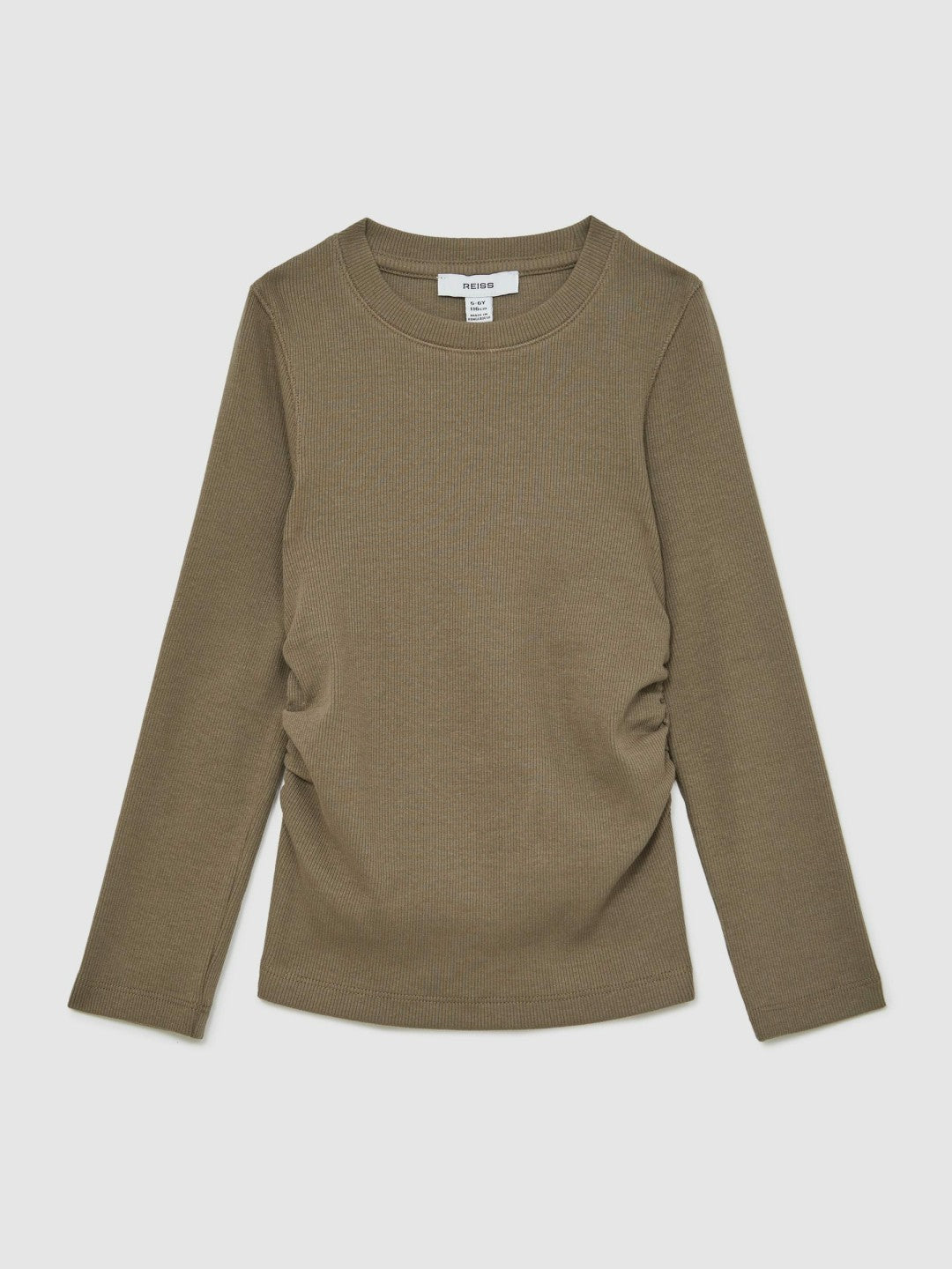 9-13 yrs Cotton Ruched Long-Sleeve T-Shirt with Stretch in Khaki | Reiss Children & Baby Trending