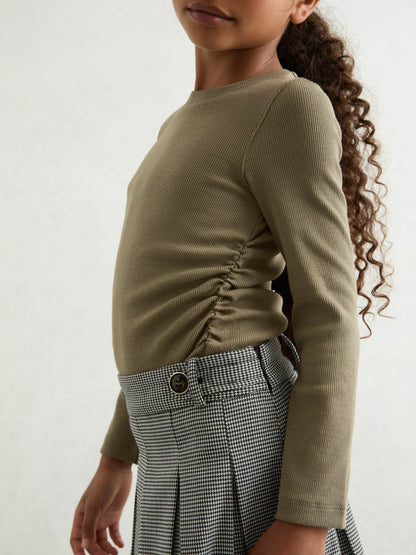9-13 yrs Cotton Ruched Long-Sleeve T-Shirt with Stretch in Khaki | Reiss Children & Baby Trending