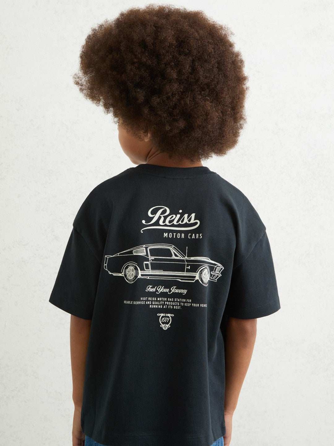 13-14 yrs Cotton Motor Cars-Print T-Shirt in Washed Blue/White | Reiss Children & Baby Premium