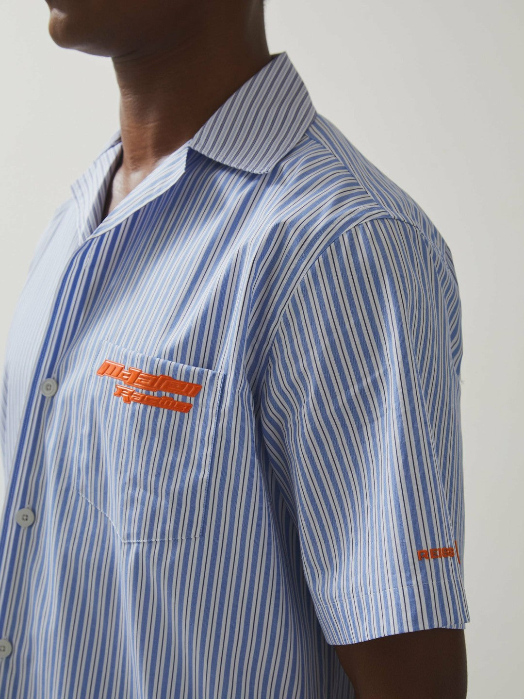 McLaren F1 Team Cuban Collar Striped Shirt in Soft Blue/White | Reiss Men Best Seller
