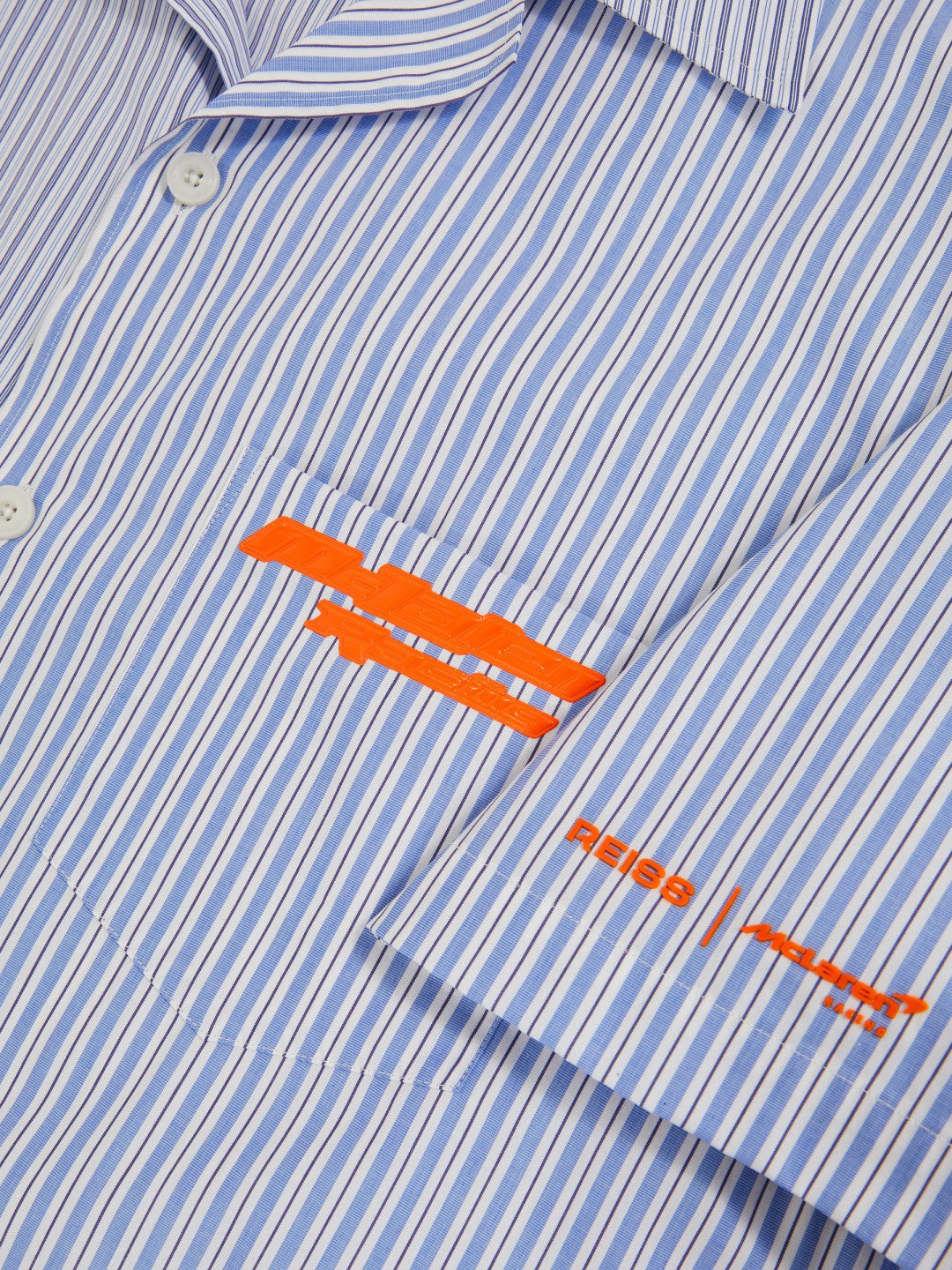 McLaren F1 Team Cuban Collar Striped Shirt in Soft Blue/White | Reiss Men Best Seller