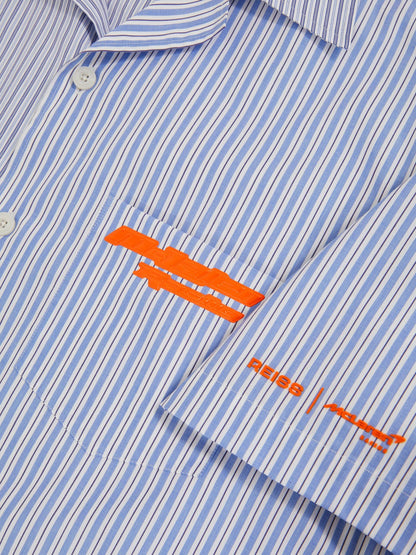 McLaren F1 Team Cuban Collar Striped Shirt in Soft Blue/White | Reiss Men Best Seller