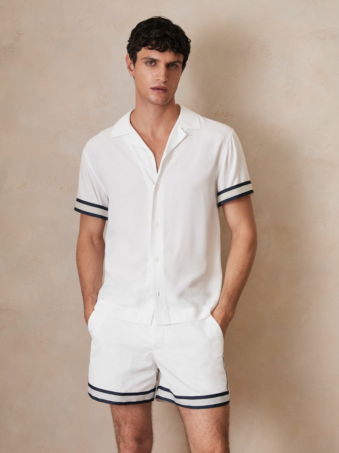 | Ché Stripe-Cuff Shirt in White | Reiss Men Exclusive