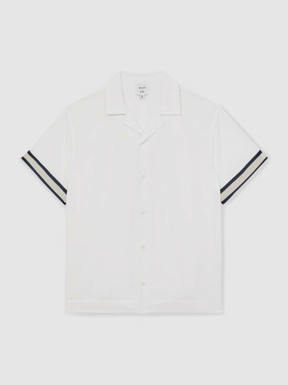 | Ché Stripe-Cuff Shirt in White | Reiss Men Exclusive