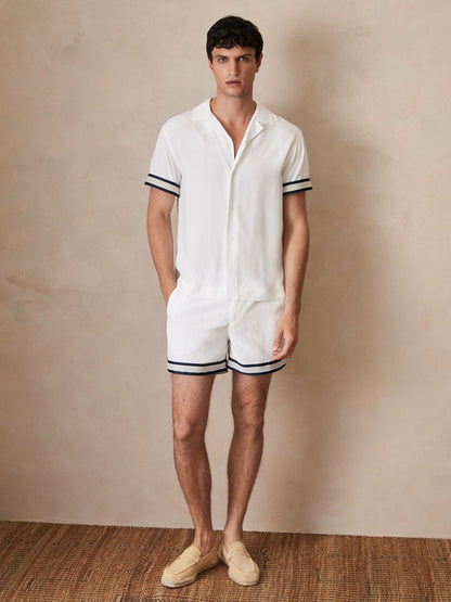 | Ché Stripe-Cuff Shirt in White | Reiss Men Exclusive