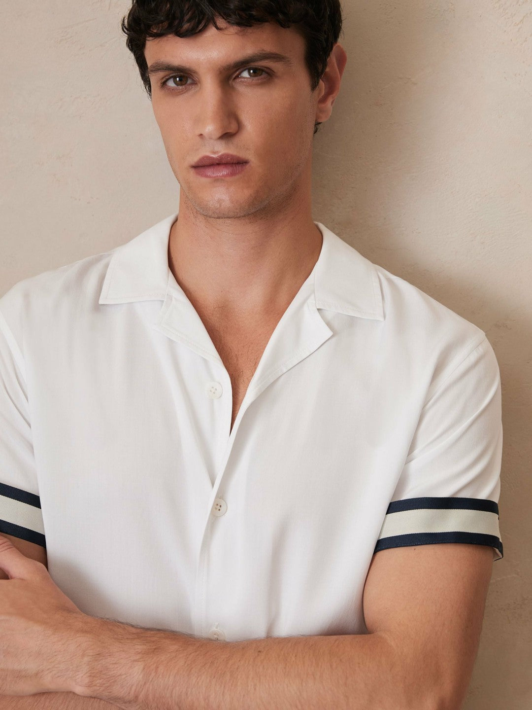 | Ché Stripe-Cuff Shirt in White | Reiss Men Exclusive