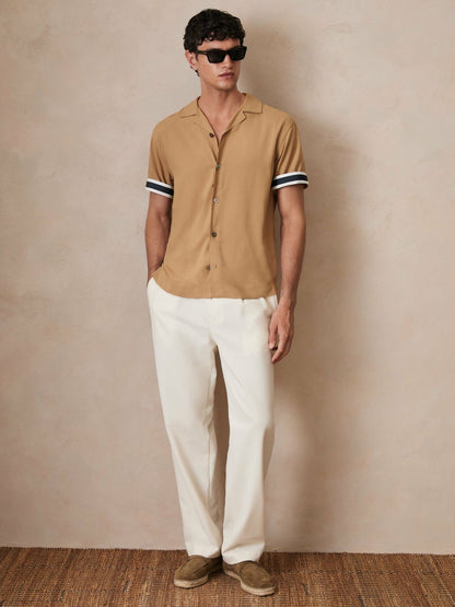 | Ché Stripe-Cuff Shirt in Camel | Reiss Men Premium