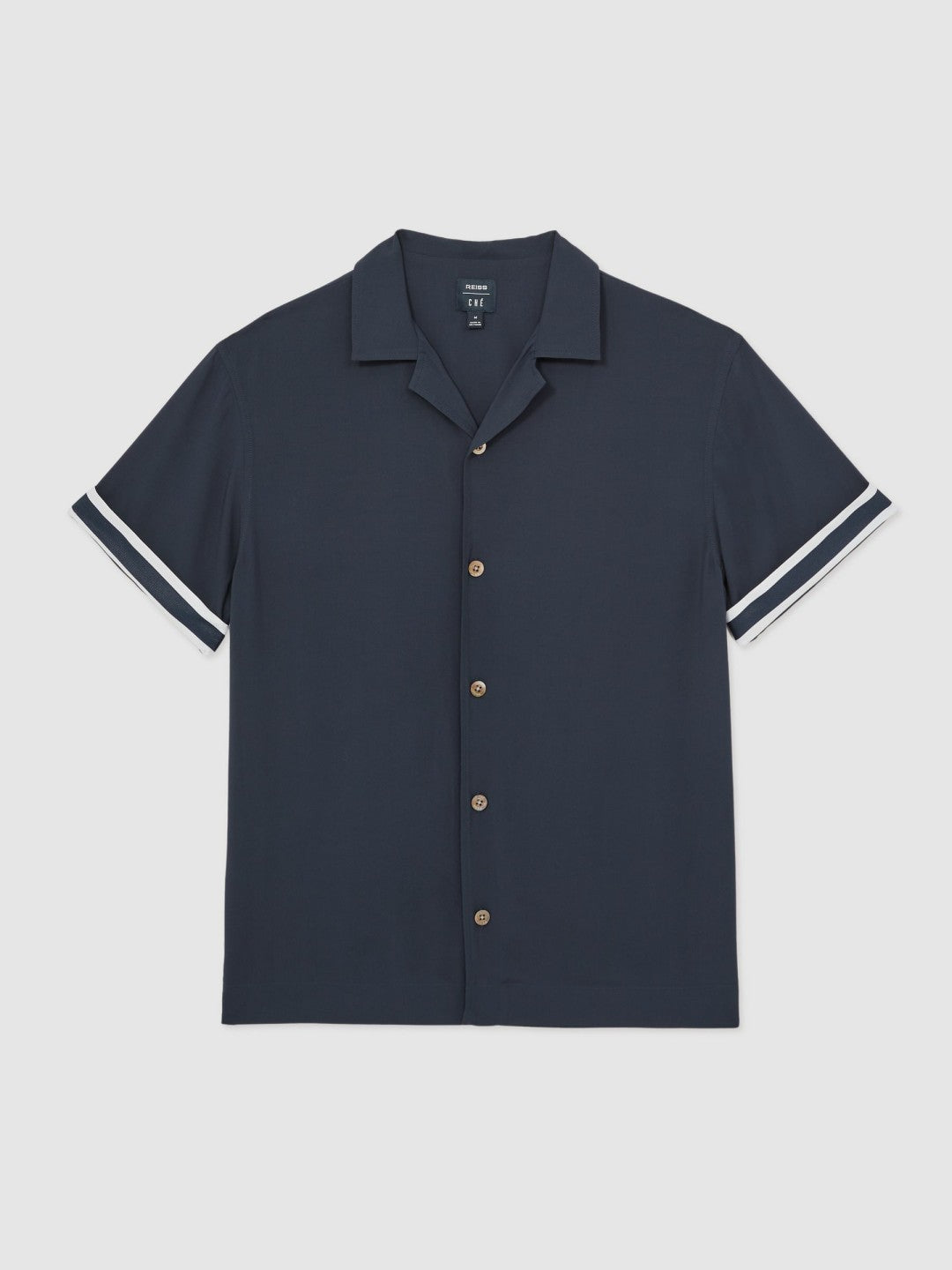 | Ché Stripe-Cuff Shirt in Navy | Reiss Men Featured