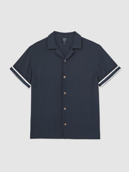 | Ché Stripe-Cuff Shirt in Navy | Reiss Men Featured