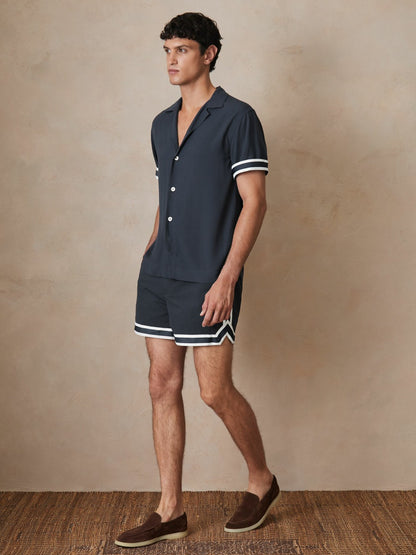 | Ché Stripe-Cuff Shirt in Navy | Reiss Men Featured