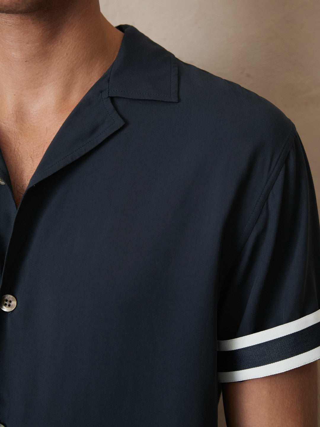 | Ché Stripe-Cuff Shirt in Navy | Reiss Men Featured