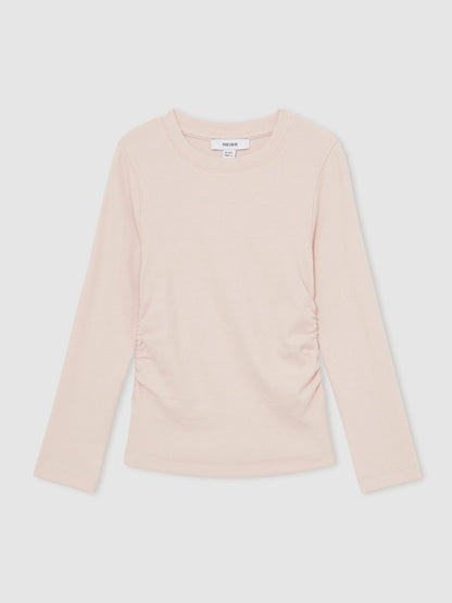 9-13 yrs Cotton Ruched Long-Sleeve T-Shirt with Stretch in Pale Pink | Reiss Children & Baby Best Seller