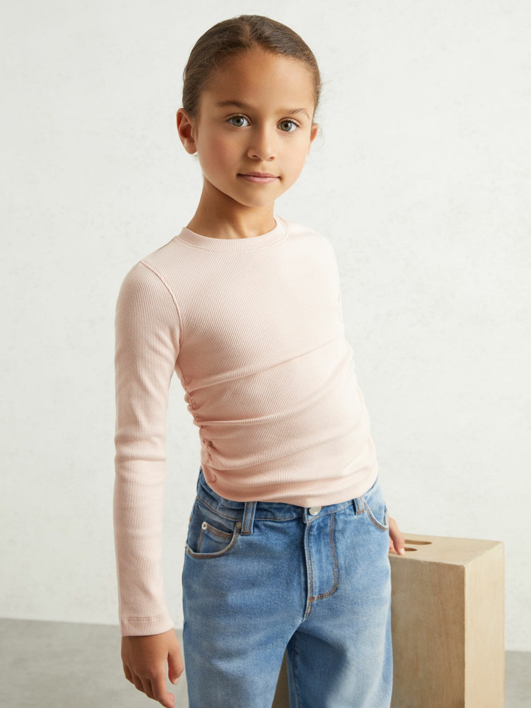 9-13 yrs Cotton Ruched Long-Sleeve T-Shirt with Stretch in Pale Pink | Reiss Children & Baby Best Seller