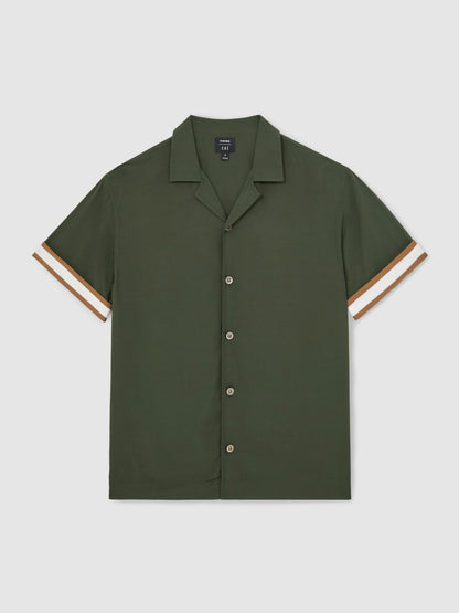| Ché Stripe-Cuff Shirt in Pine Green | Reiss Men Trending