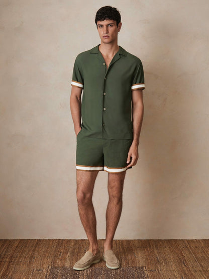 | Ché Stripe-Cuff Shirt in Pine Green | Reiss Men Trending