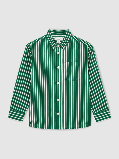 13-14 yrs Cotton-Poplin Striped Oversize Shirt in Green/White | Reiss Children & Baby Popular