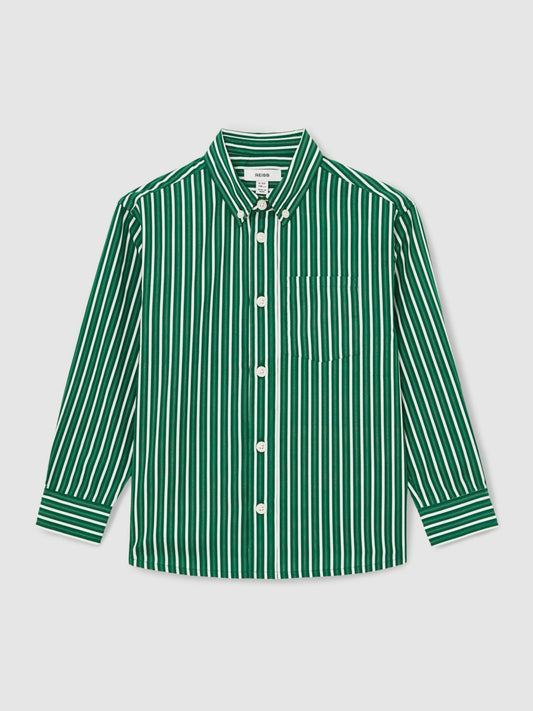 13-14 yrs Cotton-Poplin Striped Oversize Shirt in Green/White | Reiss Children & Baby Popular