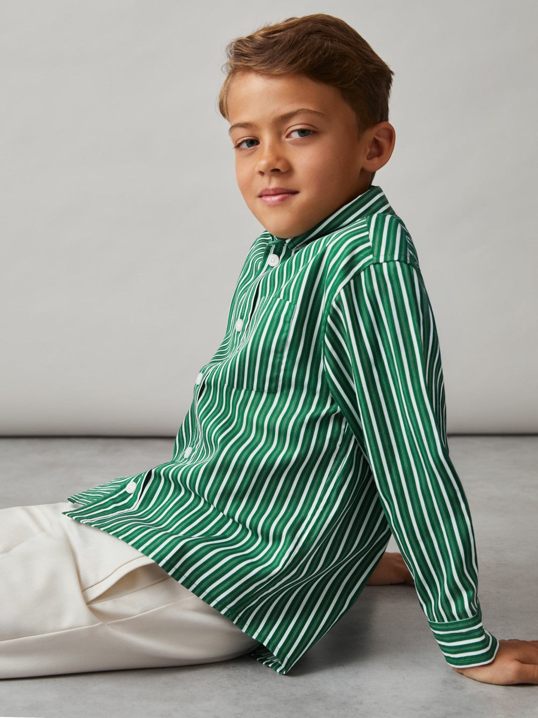 13-14 yrs Cotton-Poplin Striped Oversize Shirt in Green/White | Reiss Children & Baby Popular