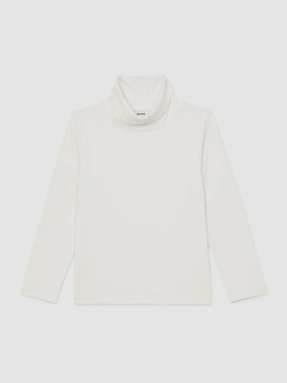 3-9 yrs Cotton-Jersey Roll-Neck Top with Stretch in Ivory | Reiss Children & Baby Premium