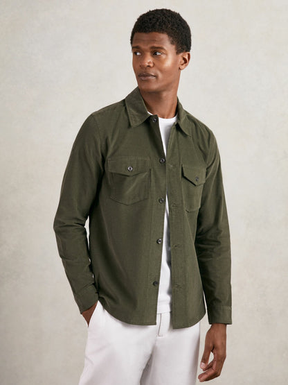 Cotton Corduroy Twin-Pocket Overshirt in Khaki Green | Reiss Men Premium