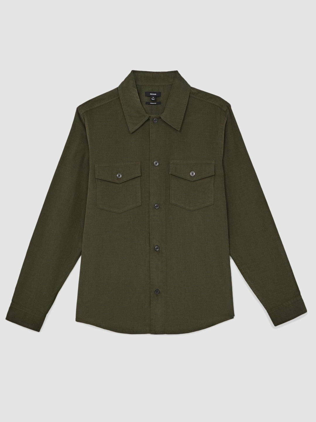 Cotton Corduroy Twin-Pocket Overshirt in Khaki Green | Reiss Men Premium