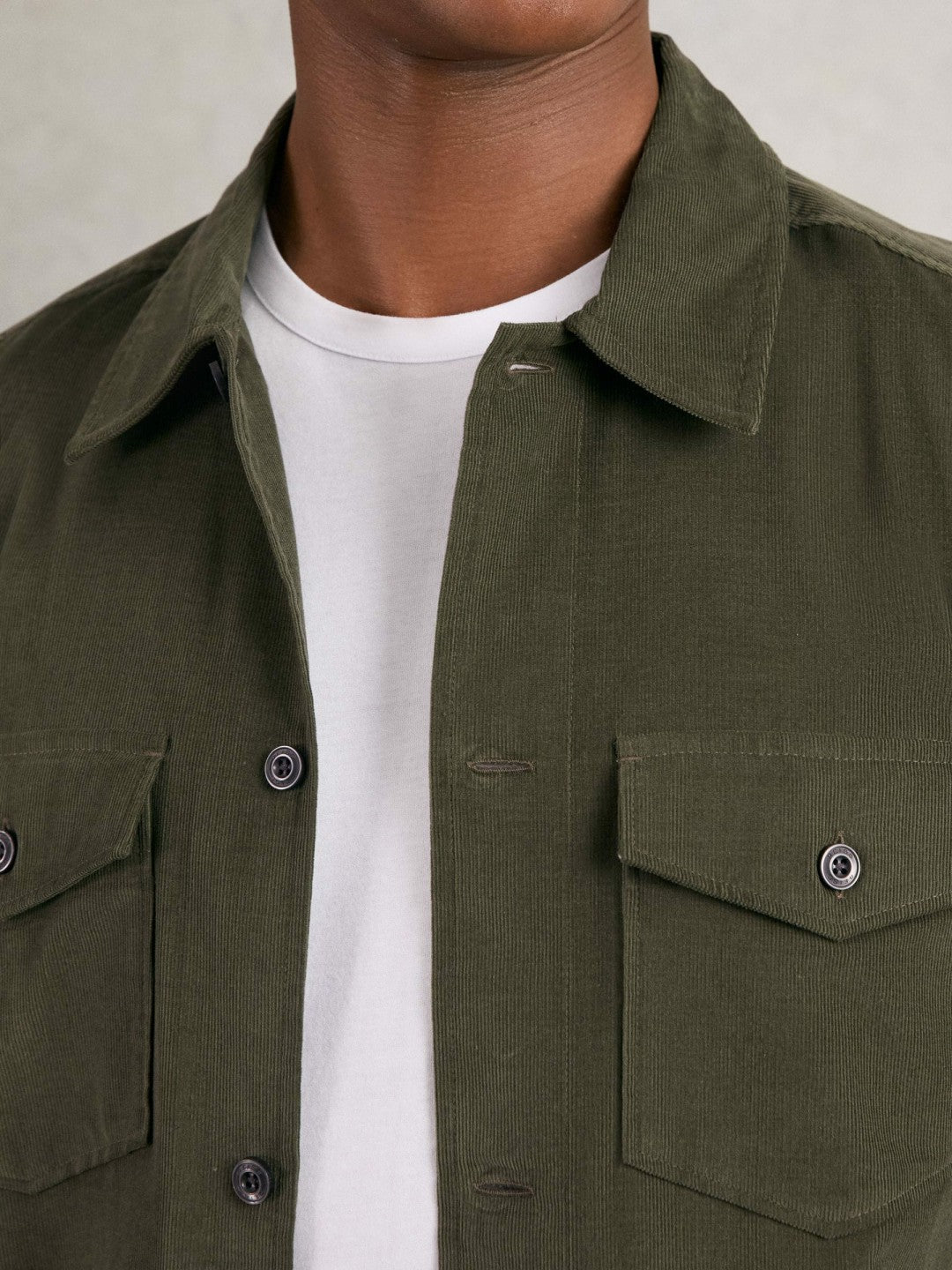 Cotton Corduroy Twin-Pocket Overshirt in Khaki Green | Reiss Men Premium