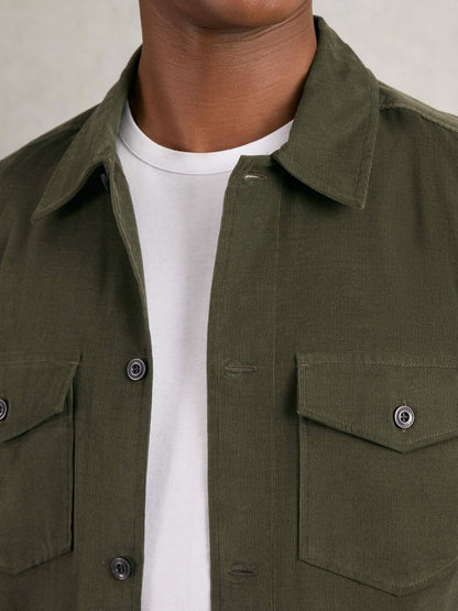 Cotton Corduroy Twin-Pocket Overshirt in Khaki Green | Reiss Men Premium
