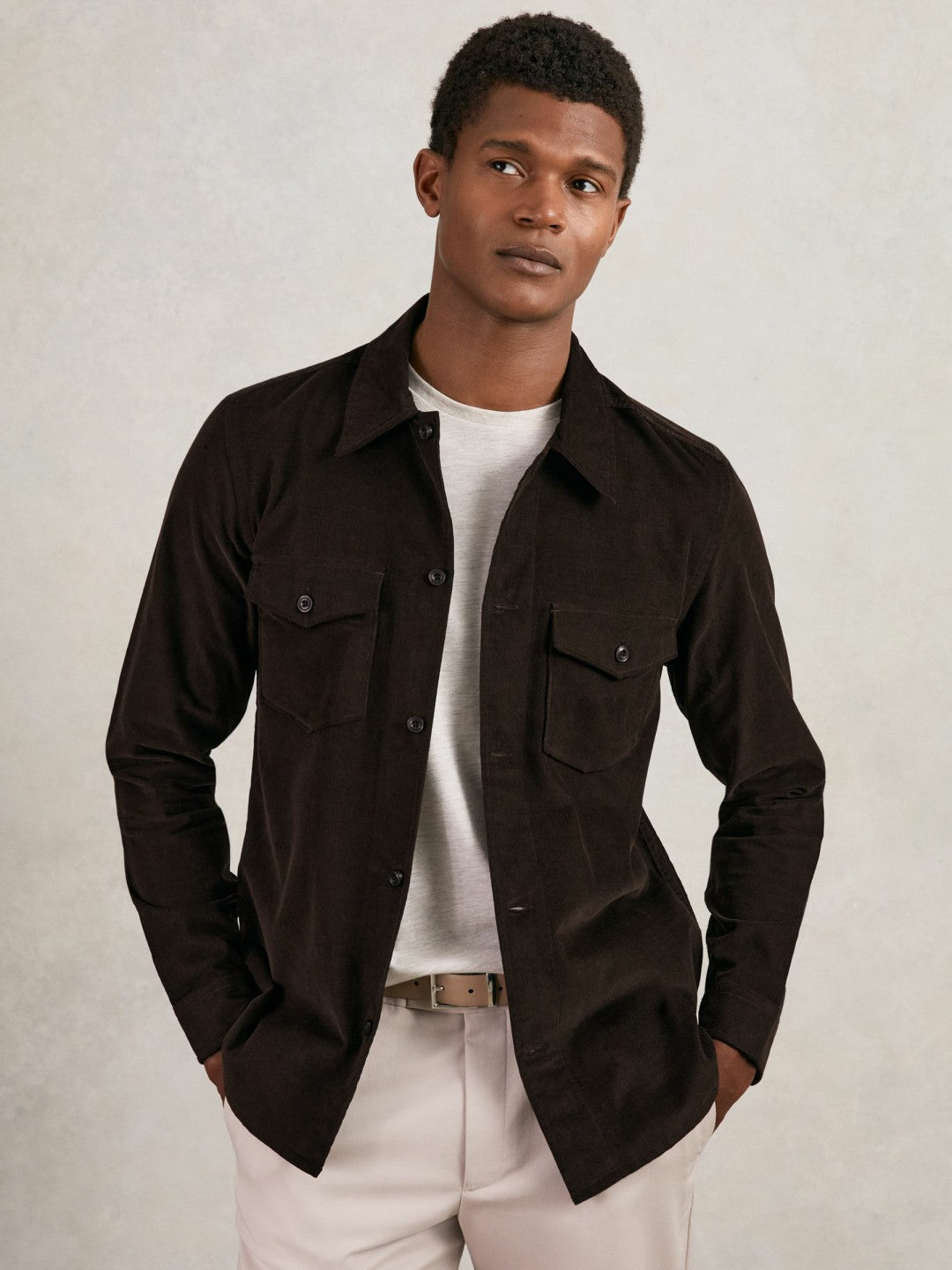 Cotton Corduroy Twin-Pocket Overshirt in Brown | Reiss Men Exclusive