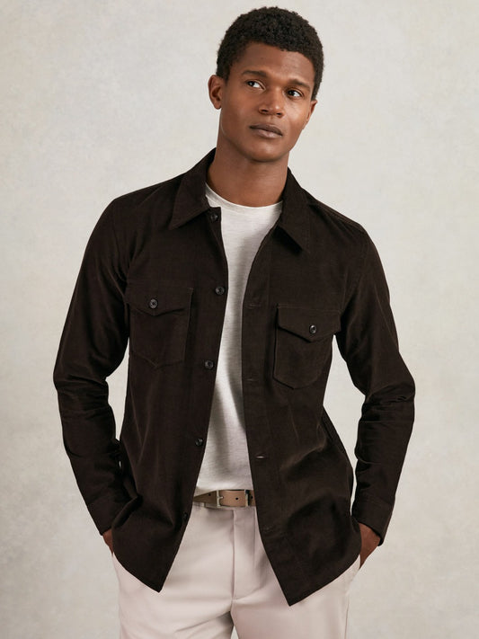 Cotton Corduroy Twin-Pocket Overshirt in Brown | Reiss Men Exclusive