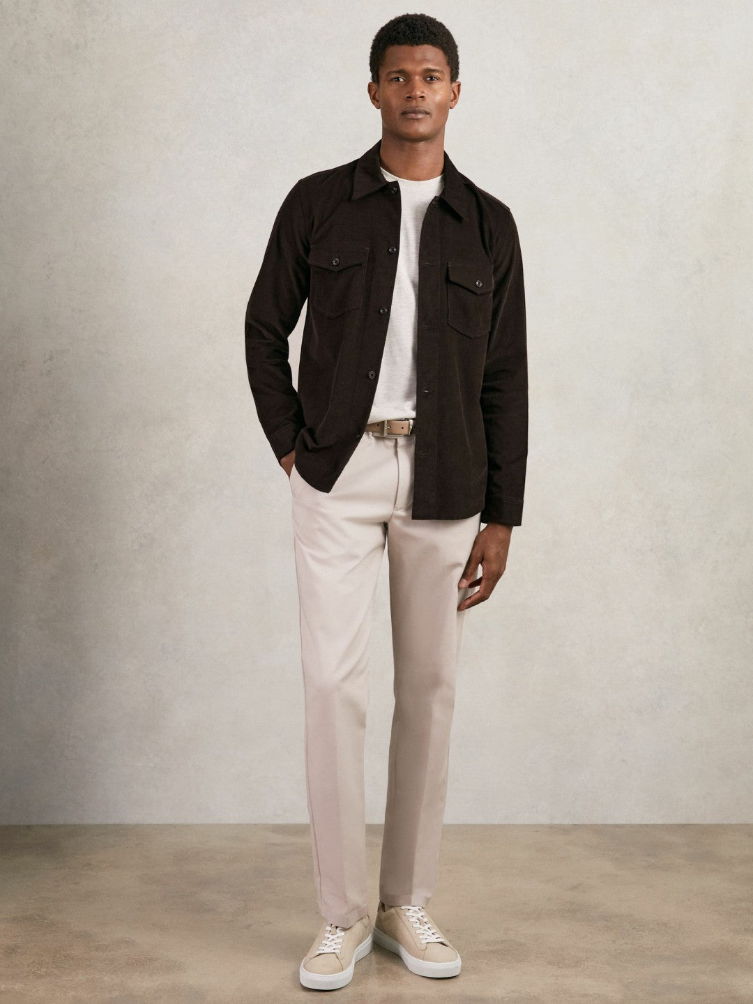Cotton Corduroy Twin-Pocket Overshirt in Brown | Reiss Men Exclusive