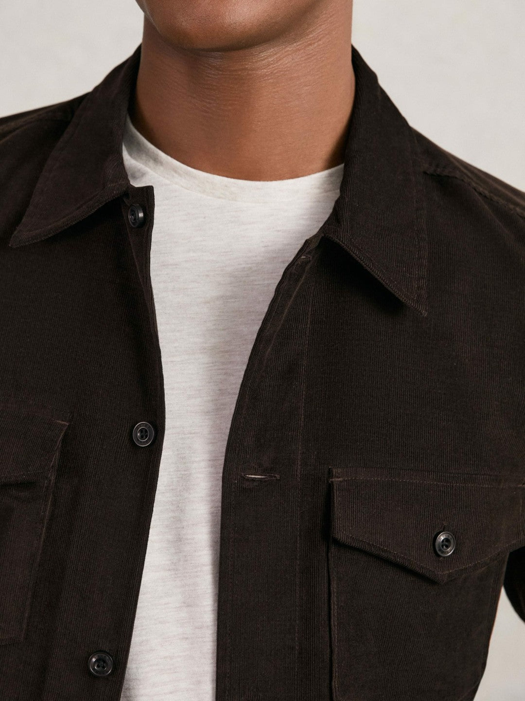 Cotton Corduroy Twin-Pocket Overshirt in Brown | Reiss Men Exclusive