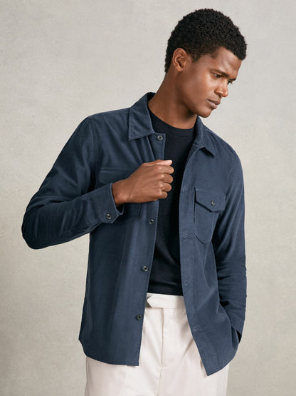 Cotton Corduroy Twin-Pocket Overshirt in Airforce Blue | Reiss Men Recommended