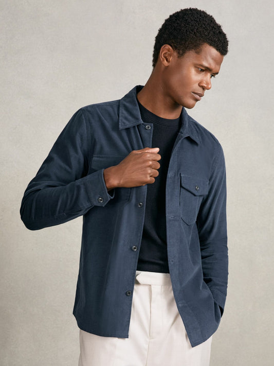 Cotton Corduroy Twin-Pocket Overshirt in Airforce Blue | Reiss Men Recommended