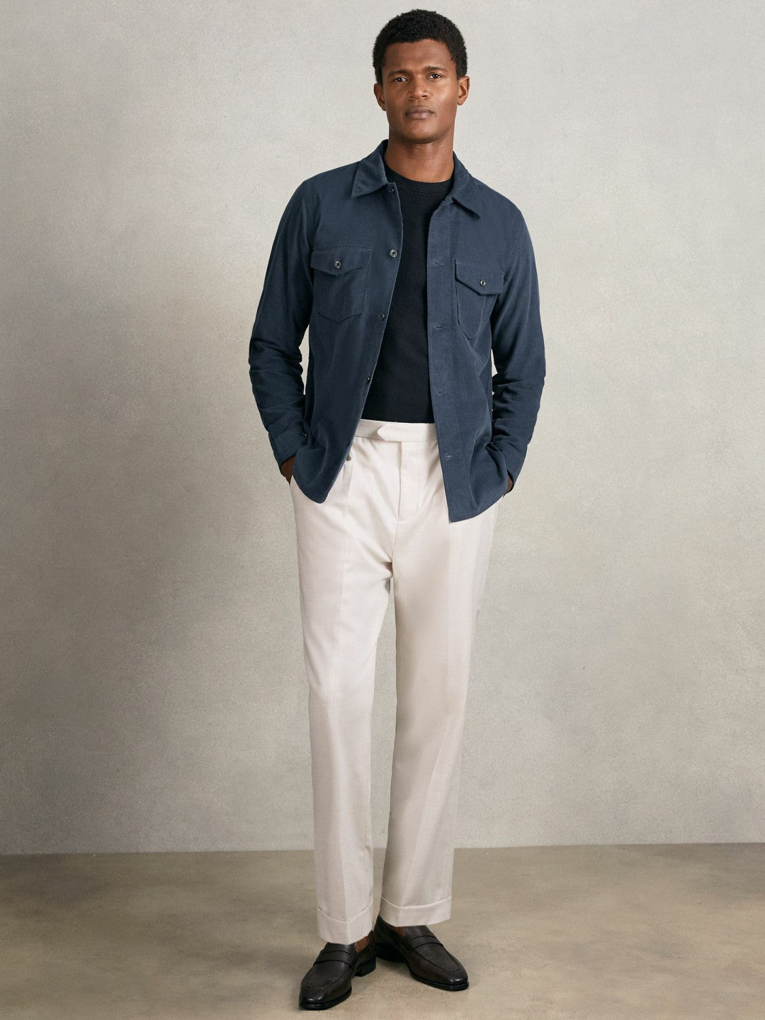 Cotton Corduroy Twin-Pocket Overshirt in Airforce Blue | Reiss Men Recommended