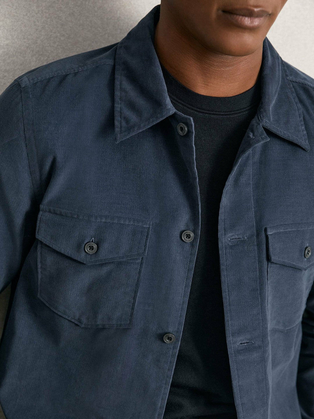 Cotton Corduroy Twin-Pocket Overshirt in Airforce Blue | Reiss Men Recommended