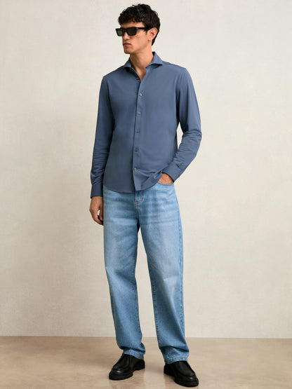 Stretch Jersey Cutaway-Collar Shirt in Dark Airforce Blue | Reiss Men Featured