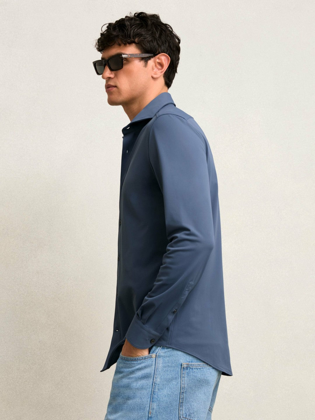 Stretch Jersey Cutaway-Collar Shirt in Dark Airforce Blue | Reiss Men Featured